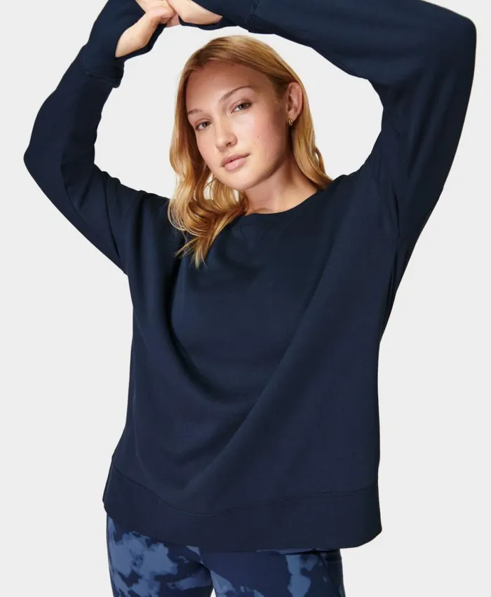 Women After Class Longline Sweatshirt Navy Blue Sweaty Betty Jumpers Hoodies