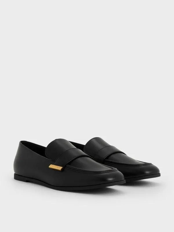Women AlmondToe Flat Loafers 8211 Black CHARLES and KEITH Flats