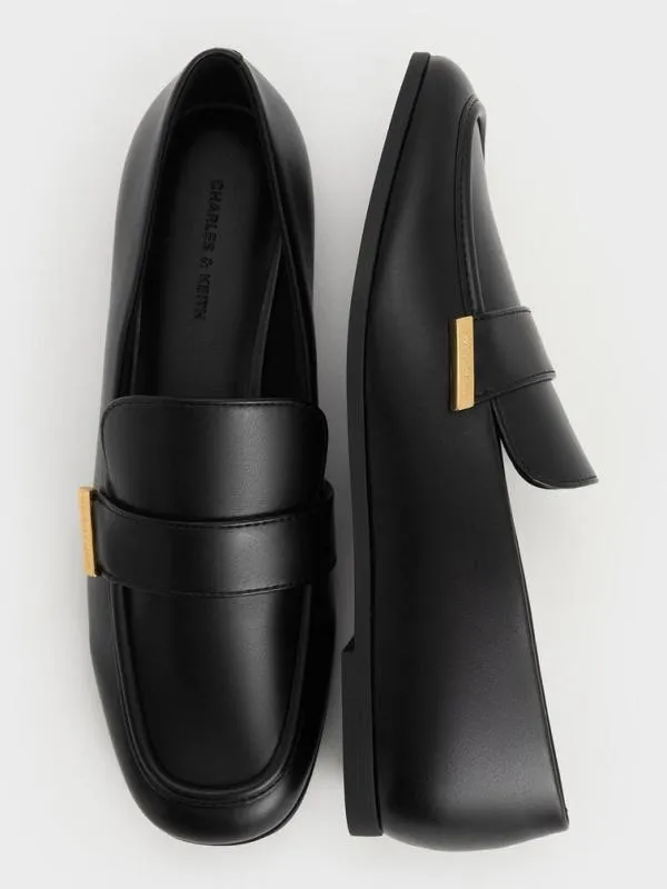 Women AlmondToe Flat Loafers 8211 Black CHARLES and KEITH Flats