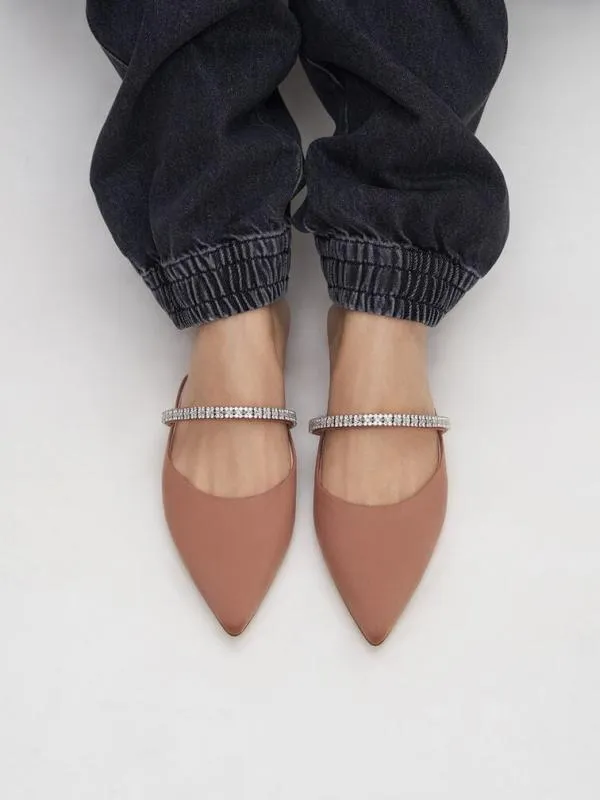 Women Ambrosia GemEmbellished SlipOn Flats 8211 Nude CHARLES and KEITH Mules
