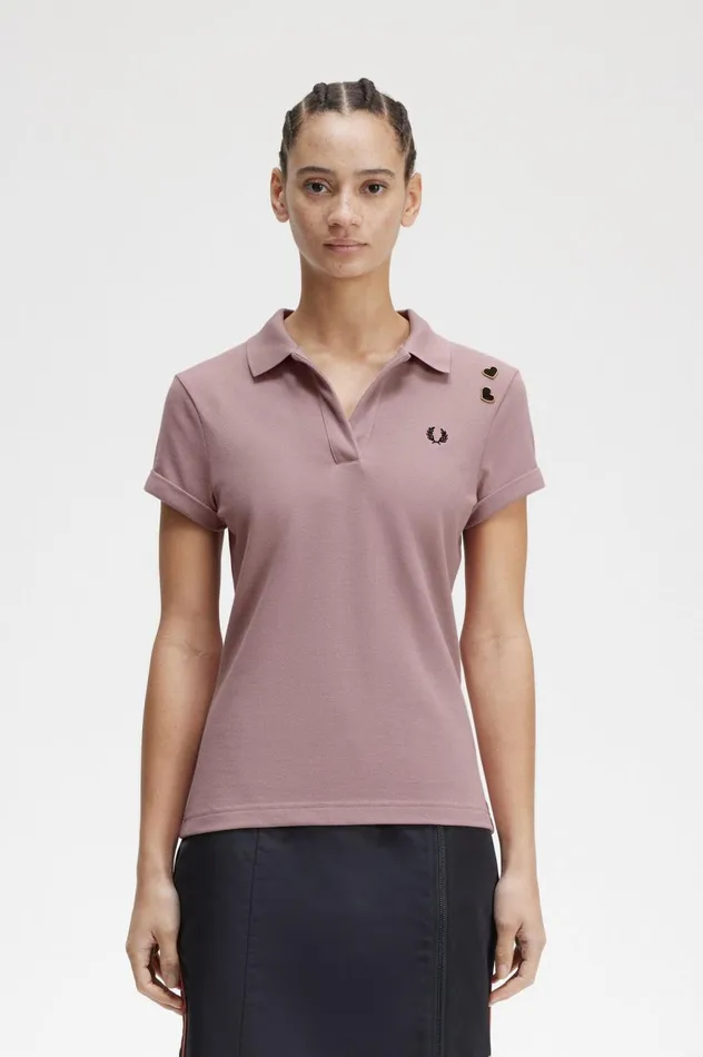 Women Amy Winehouse FoundationOpenCollar Piqu Shirt Dusty Rose Pink Fred Perry Polo Shirts