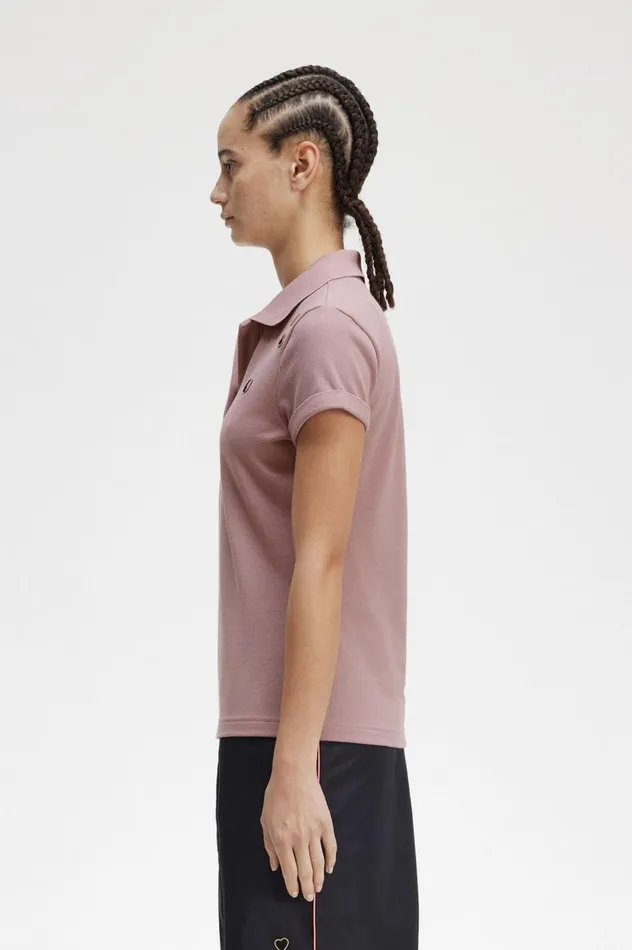 Women Amy Winehouse FoundationOpenCollar Piqu Shirt Dusty Rose Pink Fred Perry Polo Shirts