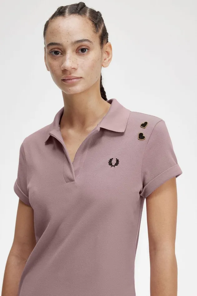 Women Amy Winehouse FoundationOpenCollar Piqu Shirt Dusty Rose Pink Fred Perry Polo Shirts