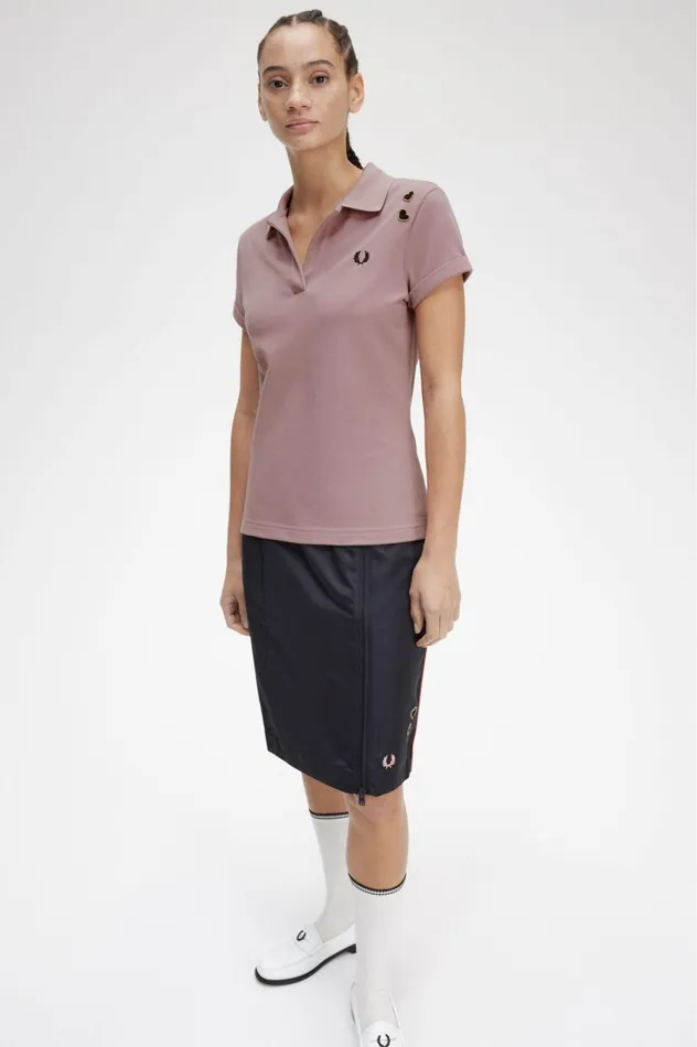 Women Amy Winehouse FoundationOpenCollar Piqu Shirt Dusty Rose Pink Fred Perry Polo Shirts