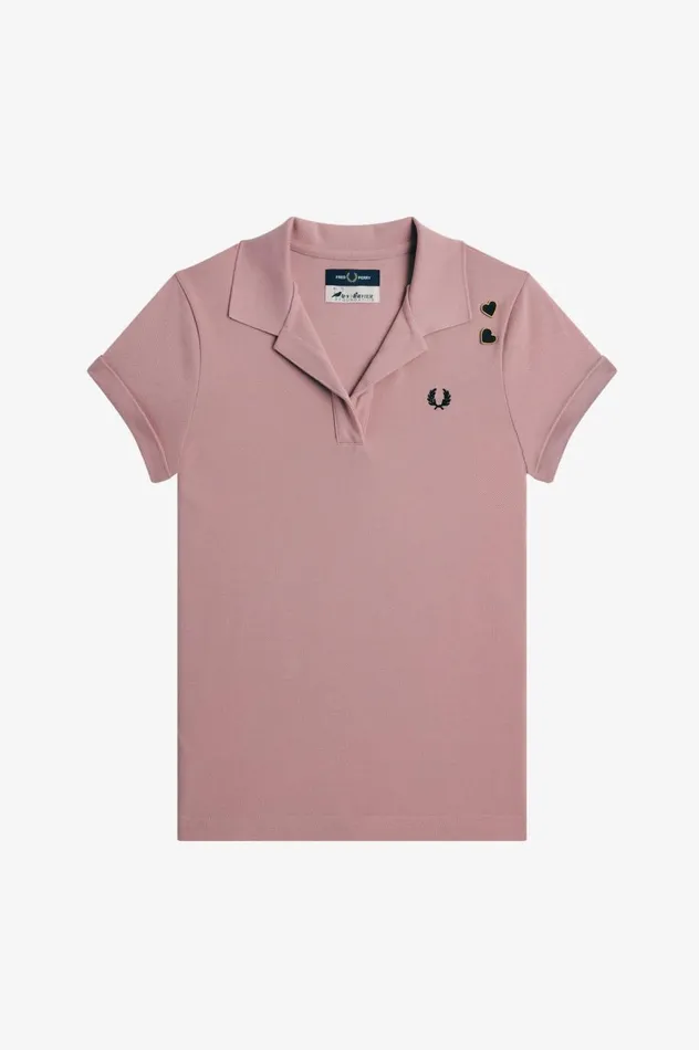 Women Amy Winehouse FoundationOpenCollar Piqu Shirt Dusty Rose Pink Fred Perry Polo Shirts