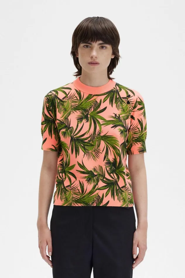 Women Amy Winehouse FoundationPalm Print Jumper Coral Heat Fred Perry Knitwear