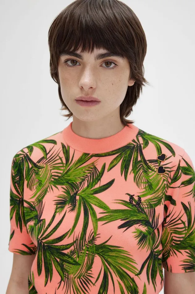 Women Amy Winehouse FoundationPalm Print Jumper Coral Heat Fred Perry Knitwear