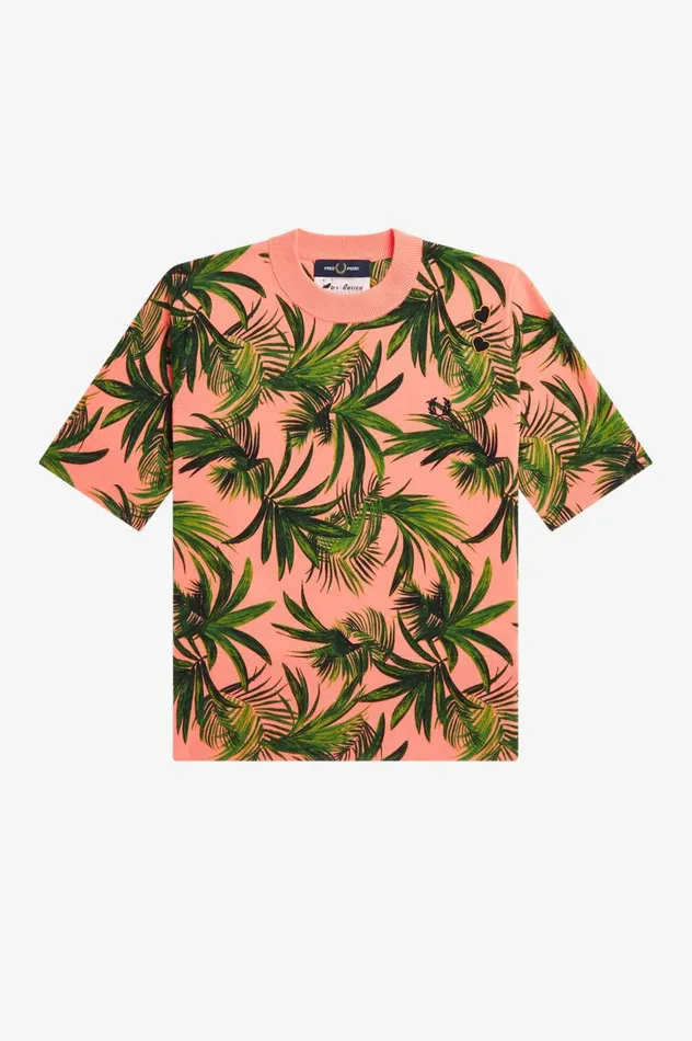 Women Amy Winehouse FoundationPalm Print Jumper Coral Heat Fred Perry Knitwear
