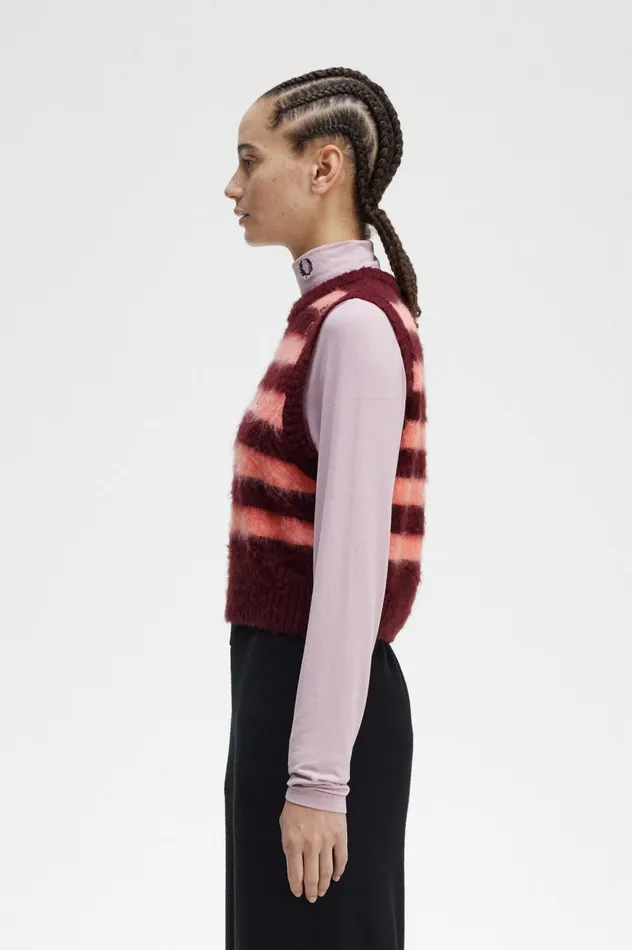 Women Amy Winehouse FoundationStriped Knitted Tank Oxblood Fred Perry Knitwear