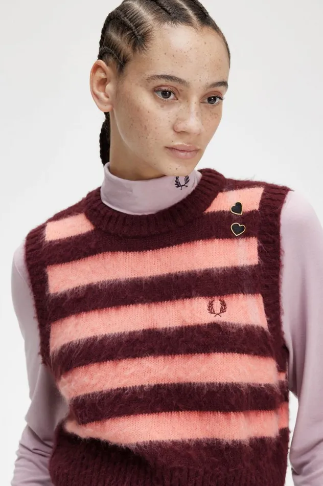 Women Amy Winehouse FoundationStriped Knitted Tank Oxblood Fred Perry Knitwear