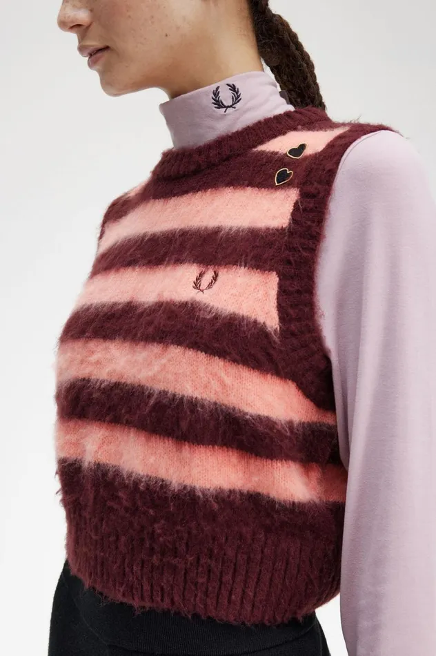 Women Amy Winehouse FoundationStriped Knitted Tank Oxblood Fred Perry Knitwear