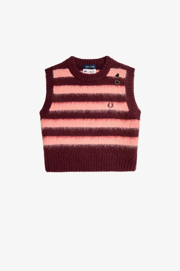 Women Amy Winehouse FoundationStriped Knitted Tank Oxblood Fred Perry Knitwear