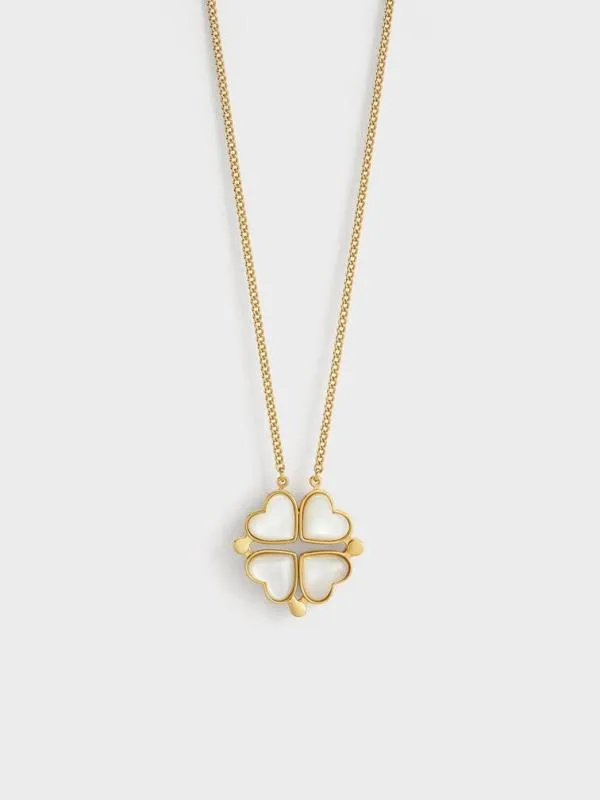 Women Annalise Clover Heart Necklace 8211 Gold CHARLES and KEITH Necklaces