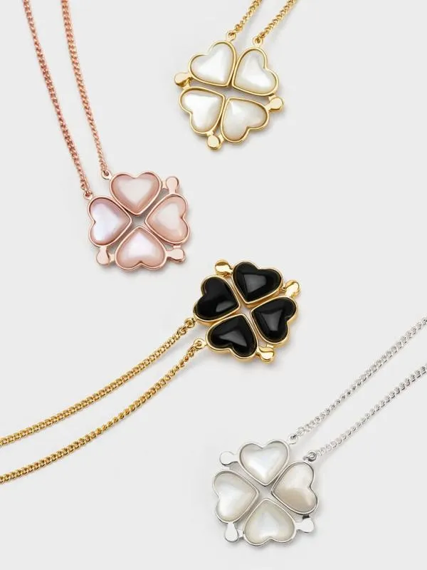 Women Annalise Clover Heart Necklace 8211 Gold CHARLES and KEITH Necklaces