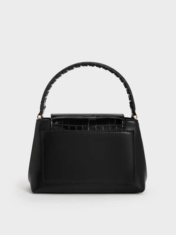 Women Arwen CrocEffect BraidedStrap Top Handle Bag 8211 Black CHARLES and KEITH Top Handle Bags