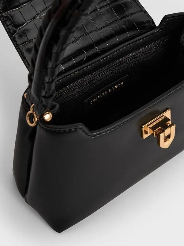 Women Arwen CrocEffect BraidedStrap Top Handle Bag 8211 Black CHARLES and KEITH Top Handle Bags
