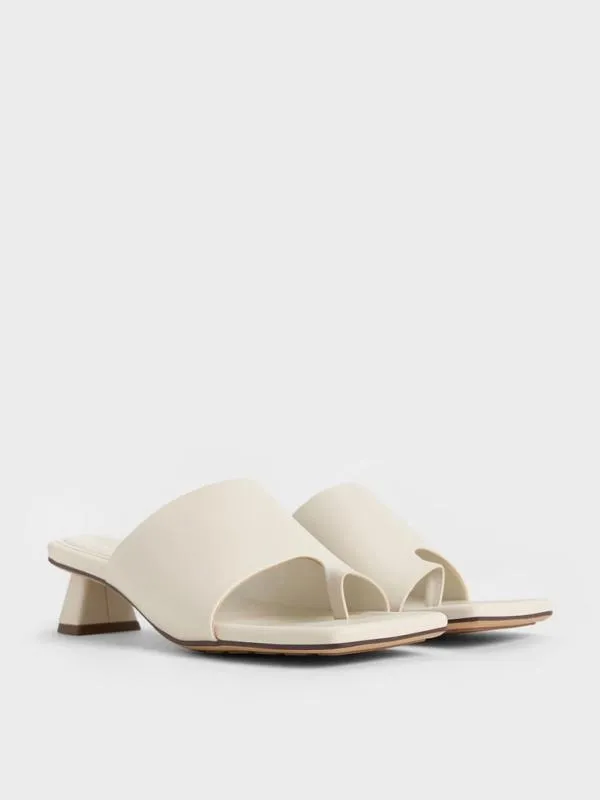 Women Asymmetric SquareToe ToeRing Sandals 8211 White CHARLES and KEITH Heels