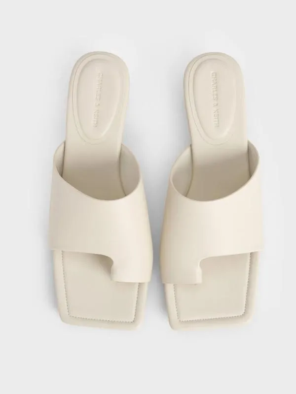 Women Asymmetric SquareToe ToeRing Sandals 8211 White CHARLES and KEITH Heels