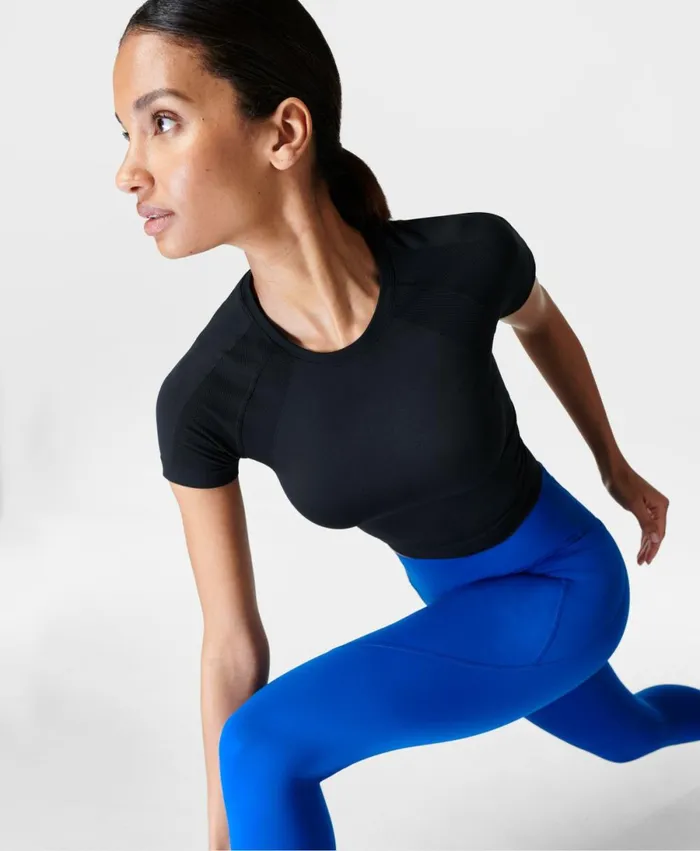 Women Athlete Crop Seamless Gym TShirt Black Sweaty Betty TShirts