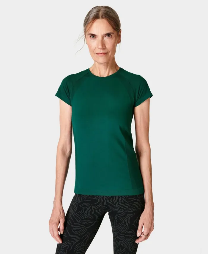 Women Athlete Seamless Gym TShirt Retro Green Sweaty Betty TShirts