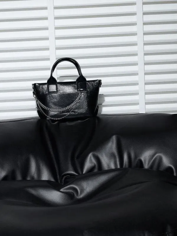 Women Atwood CrinkleEffect ChainEmbellished Tote Bag 8211 Noir CHARLES and KEITH Tote Bags