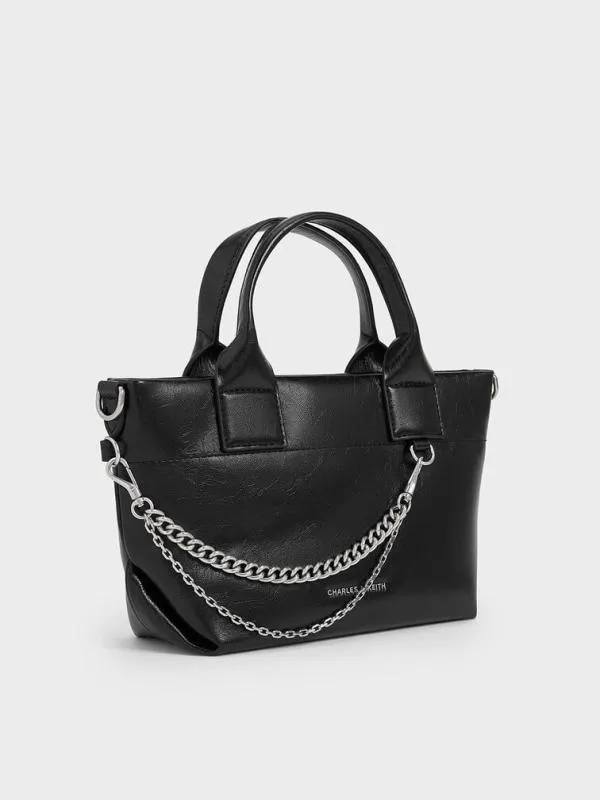 Women Atwood CrinkleEffect ChainEmbellished Tote Bag 8211 Noir CHARLES and KEITH Tote Bags