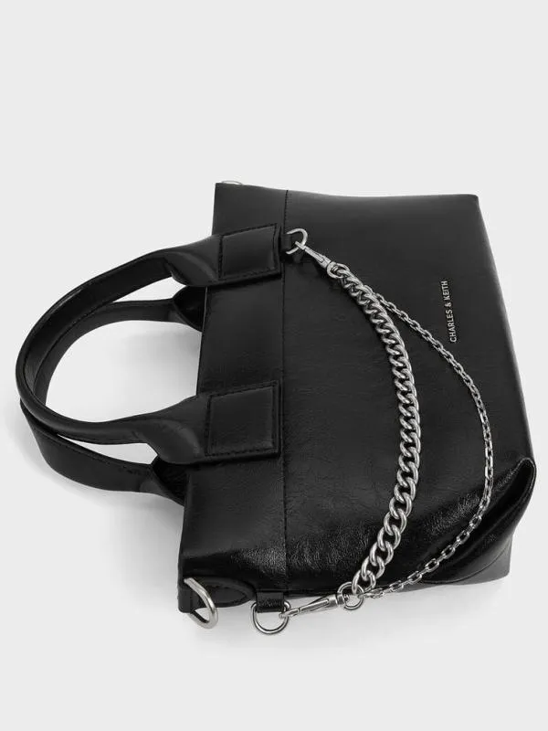 Women Atwood CrinkleEffect ChainEmbellished Tote Bag 8211 Noir CHARLES and KEITH Tote Bags