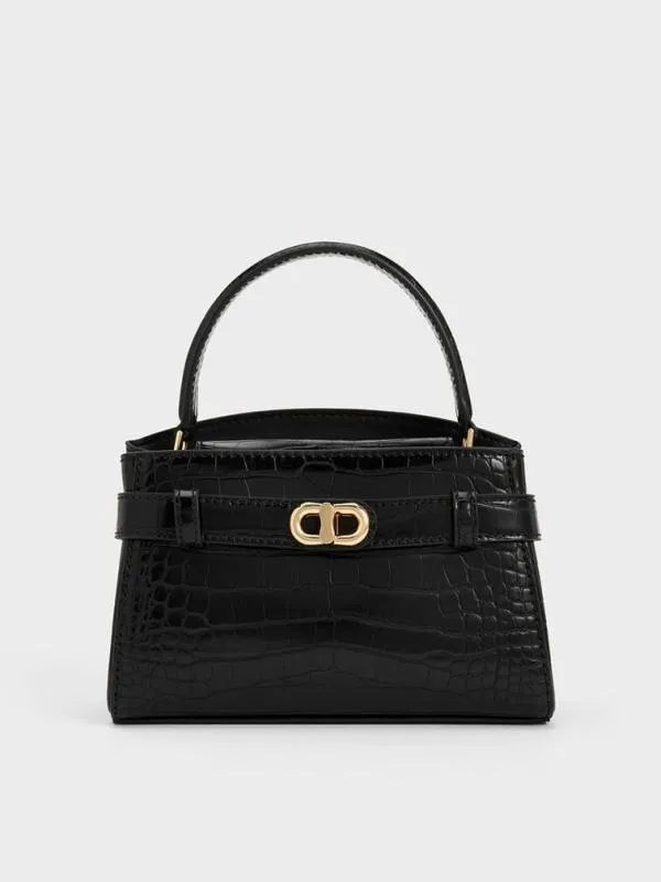 Women Aubrielle CrocEffect Top Handle Bag 8211 Black CHARLES and KEITH Top Handle Bags Women Aubrielle CrocEffect Top Handle Bag 8211 Black CHARLES and KEITH Top Handle Bags