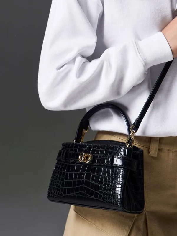 Women Aubrielle CrocEffect Top Handle Bag 8211 Black CHARLES and KEITH Top Handle Bags