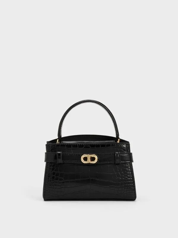 Women Aubrielle CrocEffect Top Handle Bag 8211 Black CHARLES and KEITH Top Handle Bags
