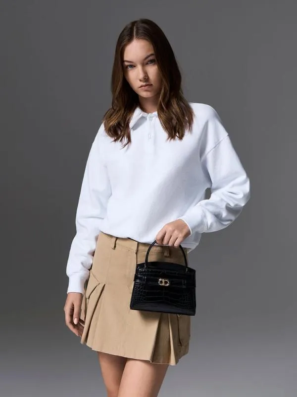 Women Aubrielle CrocEffect Top Handle Bag 8211 Black CHARLES and KEITH Top Handle Bags