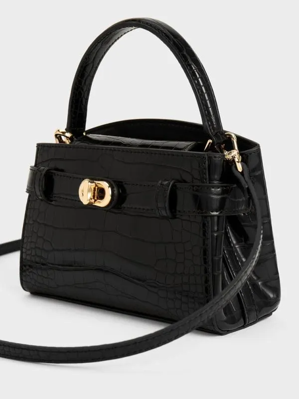 Women Aubrielle CrocEffect Top Handle Bag 8211 Black CHARLES and KEITH Top Handle Bags