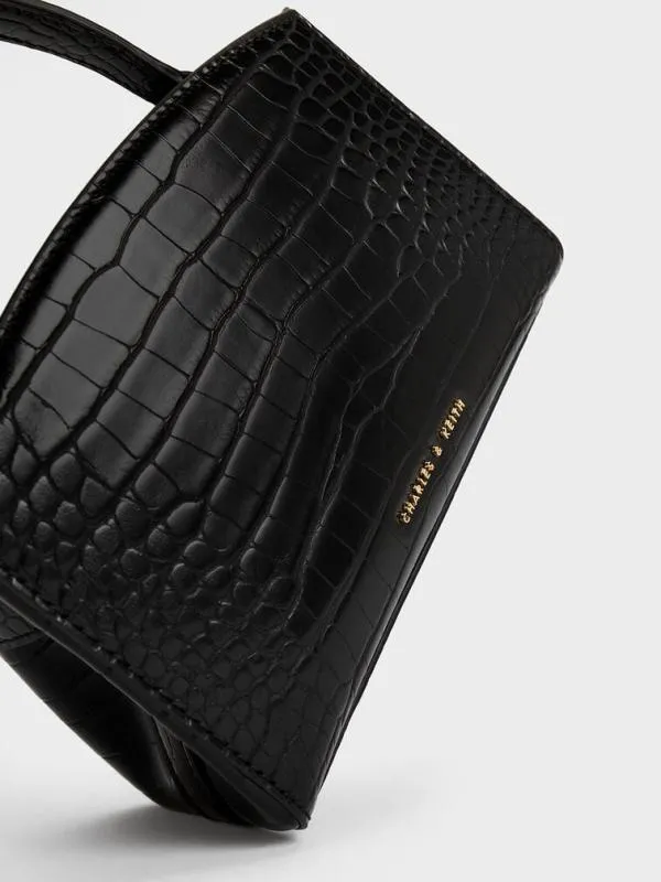 Women Aubrielle CrocEffect Top Handle Bag 8211 Black CHARLES and KEITH Top Handle Bags
