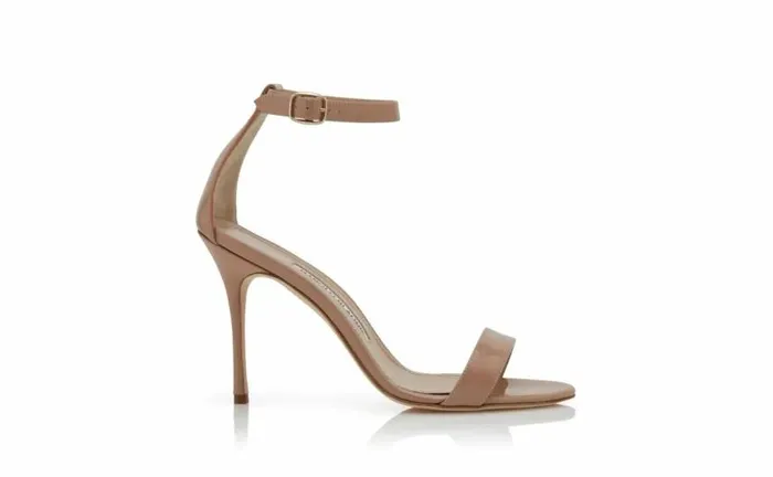 Women Beige Patent Leather Ankle Strap Sandals Manolo Blahnik Sandals