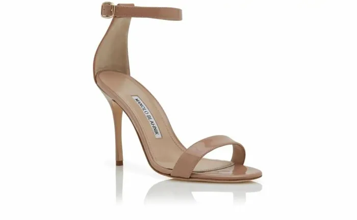 Women Beige Patent Leather Ankle Strap Sandals Manolo Blahnik Sandals