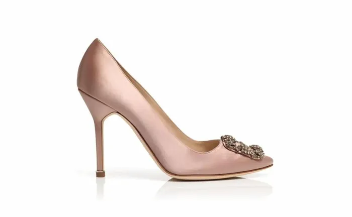 Women Beige Satin Jewel Buckle Pumps Manolo Blahnik Pumps