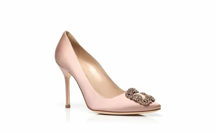 Women Beige Satin Jewel Buckle Pumps Manolo Blahnik Pumps