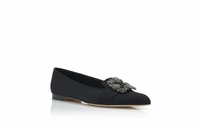 Women Black Crepe De Chine Embellished Flat Pumps Manolo Blahnik Flats