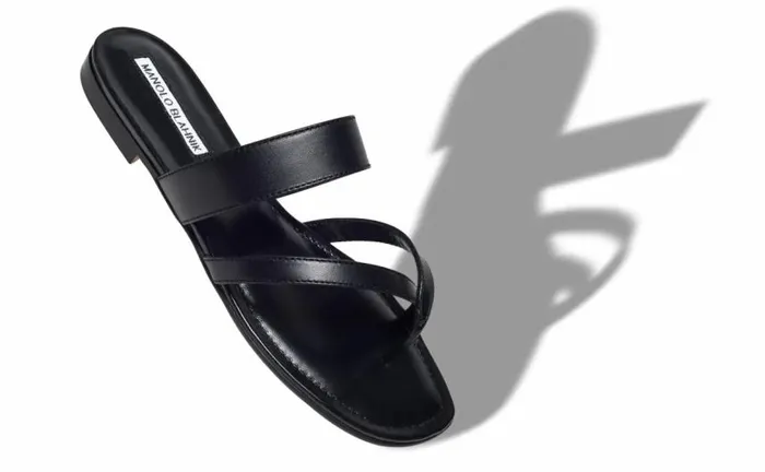 Women Black Nappa Leather Crossover Flat Sandals Manolo Blahnik Flats