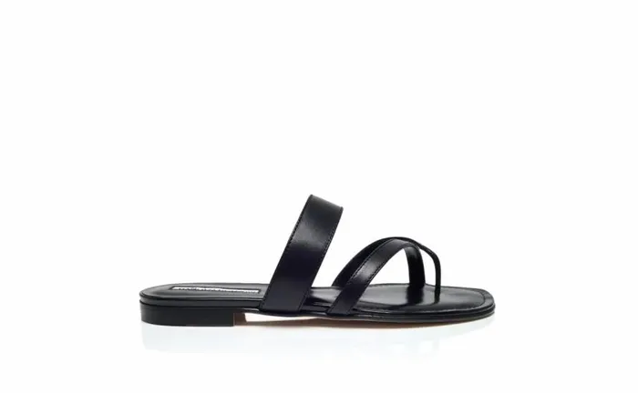 Women Black Nappa Leather Crossover Flat Sandals Manolo Blahnik Flats