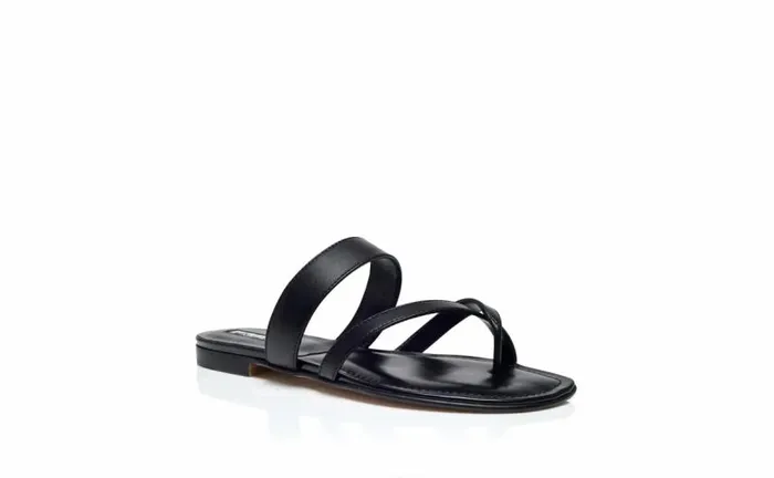Women Black Nappa Leather Crossover Flat Sandals Manolo Blahnik Flats