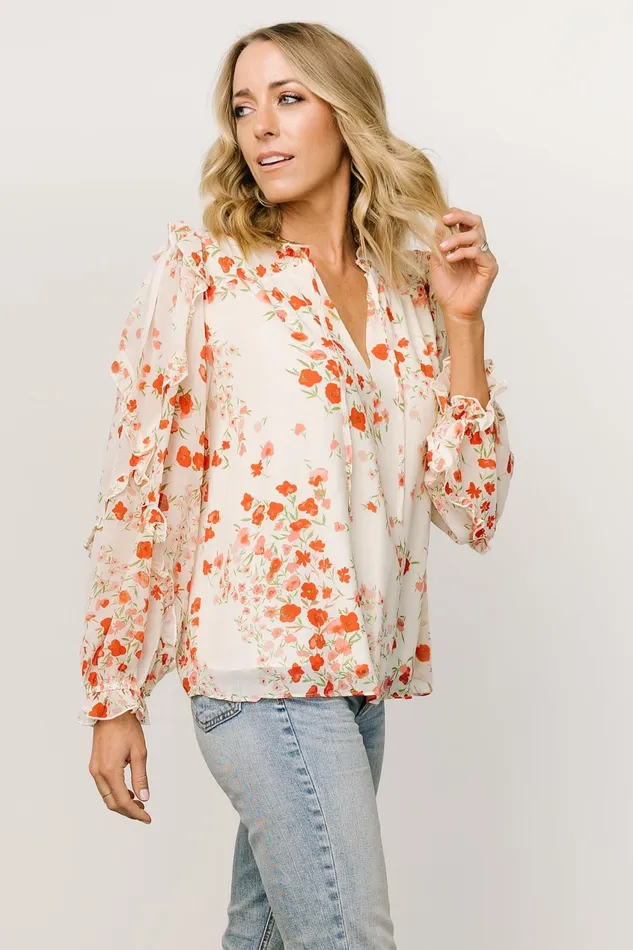 Women Blouses Shirts Baltic Born Karlie Long Sleeve Ruffle Top Ivory Red Multi Women Blouses Shirts Baltic Born Karlie Long Sleeve Ruffle Top Ivory Red Multi