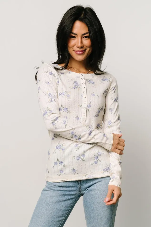 Women Blouses Shirts Baltic Born Suzanne Henley Top Periwinkle Floral