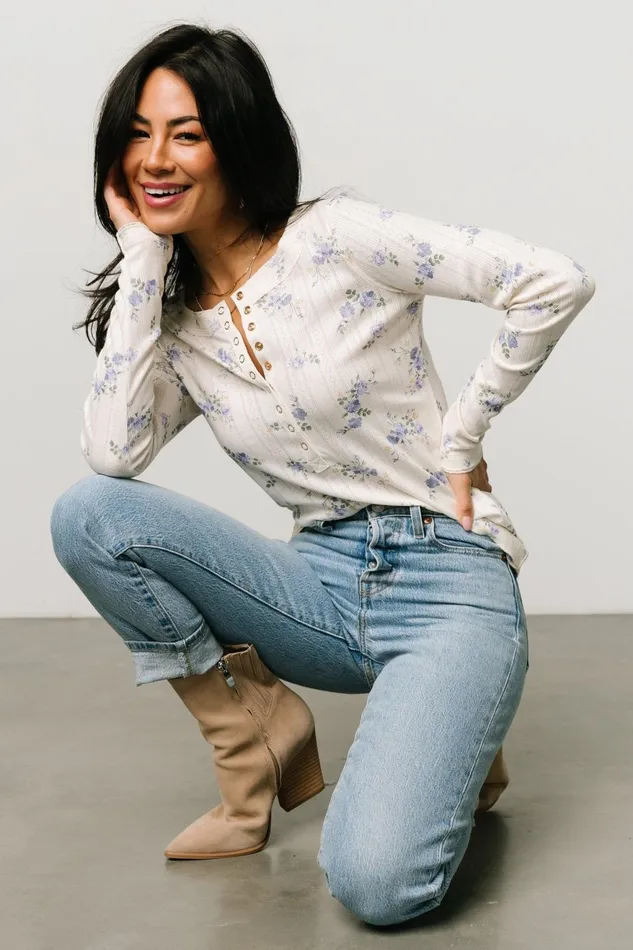 Women Blouses Shirts Baltic Born Suzanne Henley Top Periwinkle Floral