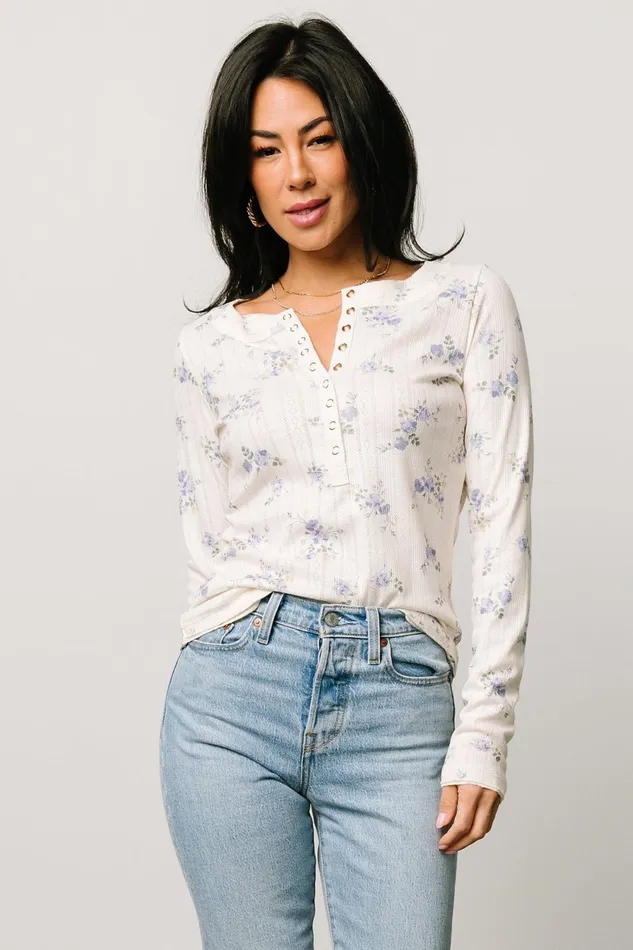 Women Blouses Shirts Baltic Born Suzanne Henley Top Periwinkle Floral