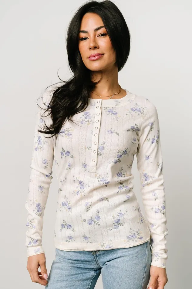 Women Blouses Shirts Baltic Born Suzanne Henley Top Periwinkle Floral