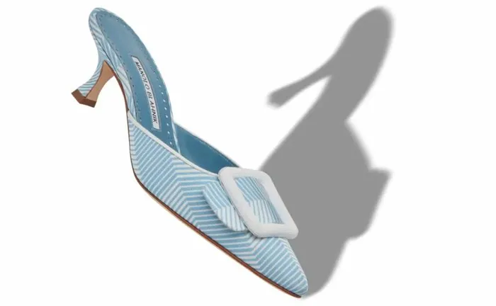 Women Blue And White Grosgrain Mules Manolo Blahnik Mules