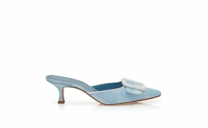 Women Blue And White Grosgrain Mules Manolo Blahnik Mules