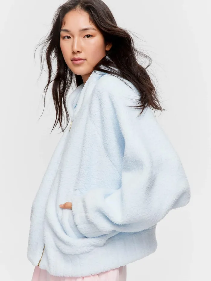 Women Blue Fleece Hooded Jacket Pale Blue Peter Alexander Lounge