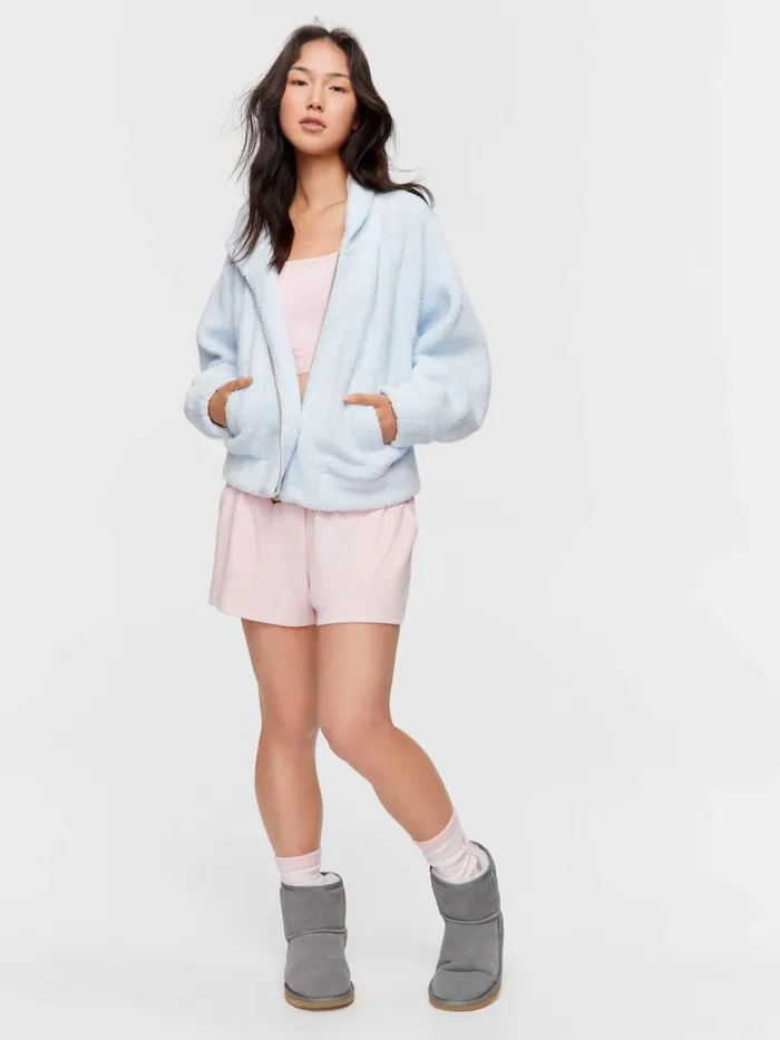 Women Blue Fleece Hooded Jacket Pale Blue Peter Alexander Lounge